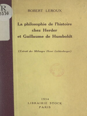 cover image of La philosophie de l'histoire chez Herder et Guillaume de Humboldt